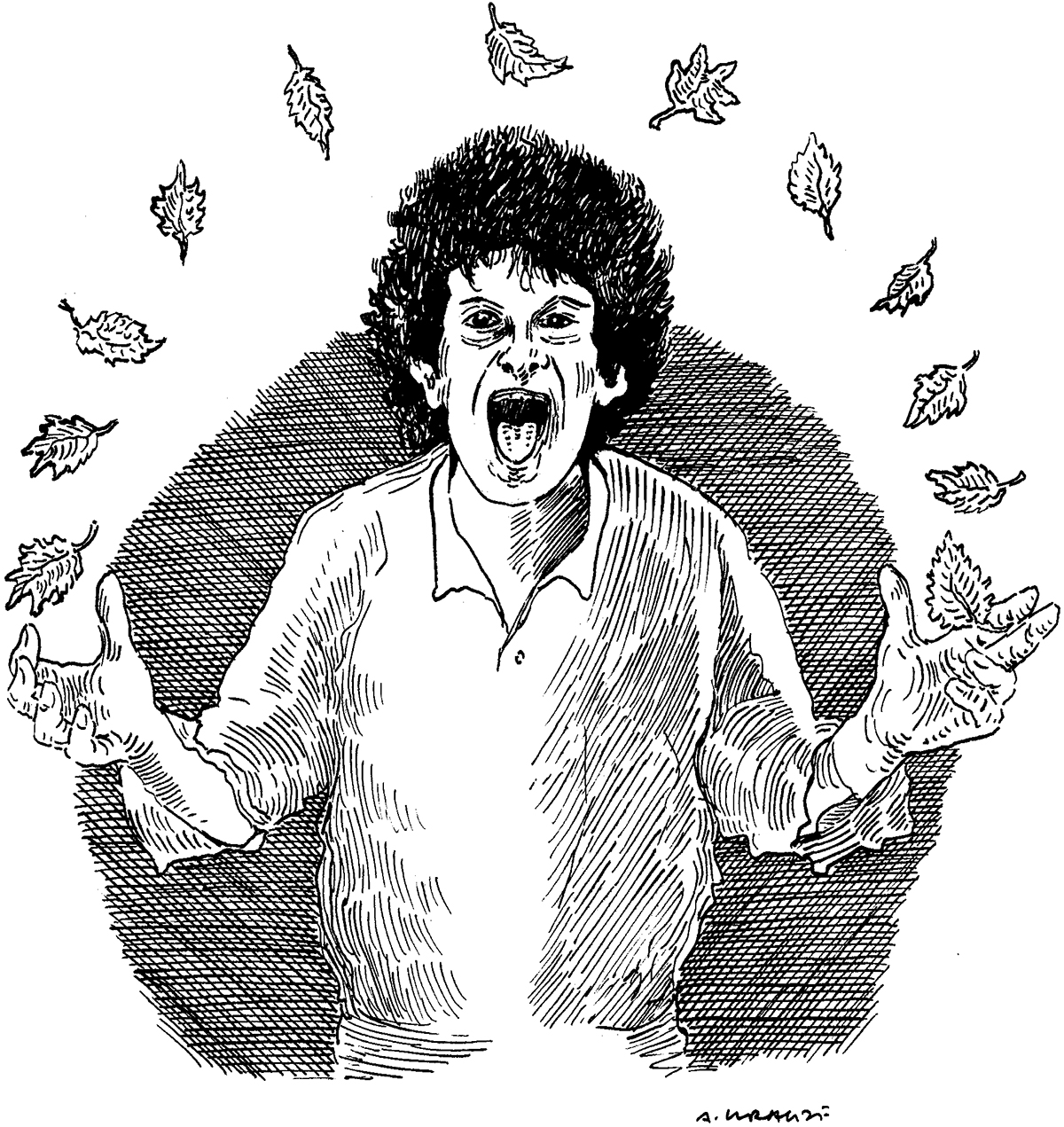 Heathcote Williams juggling with leaves